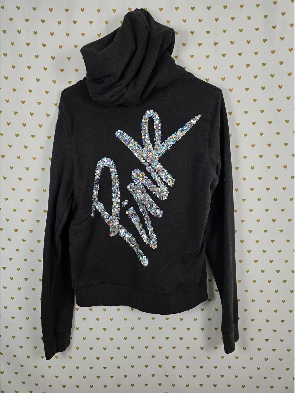 Victorias Secret Pink Bling Logo Sequined Full zip hoodie Jacket Large